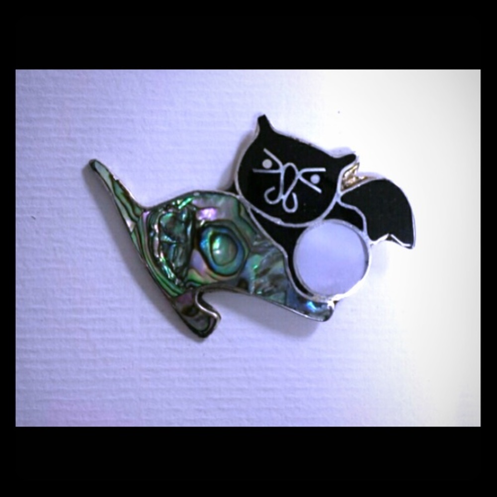 NWOT STERLING + ABALONE M.O.PEARL CAT BROACH